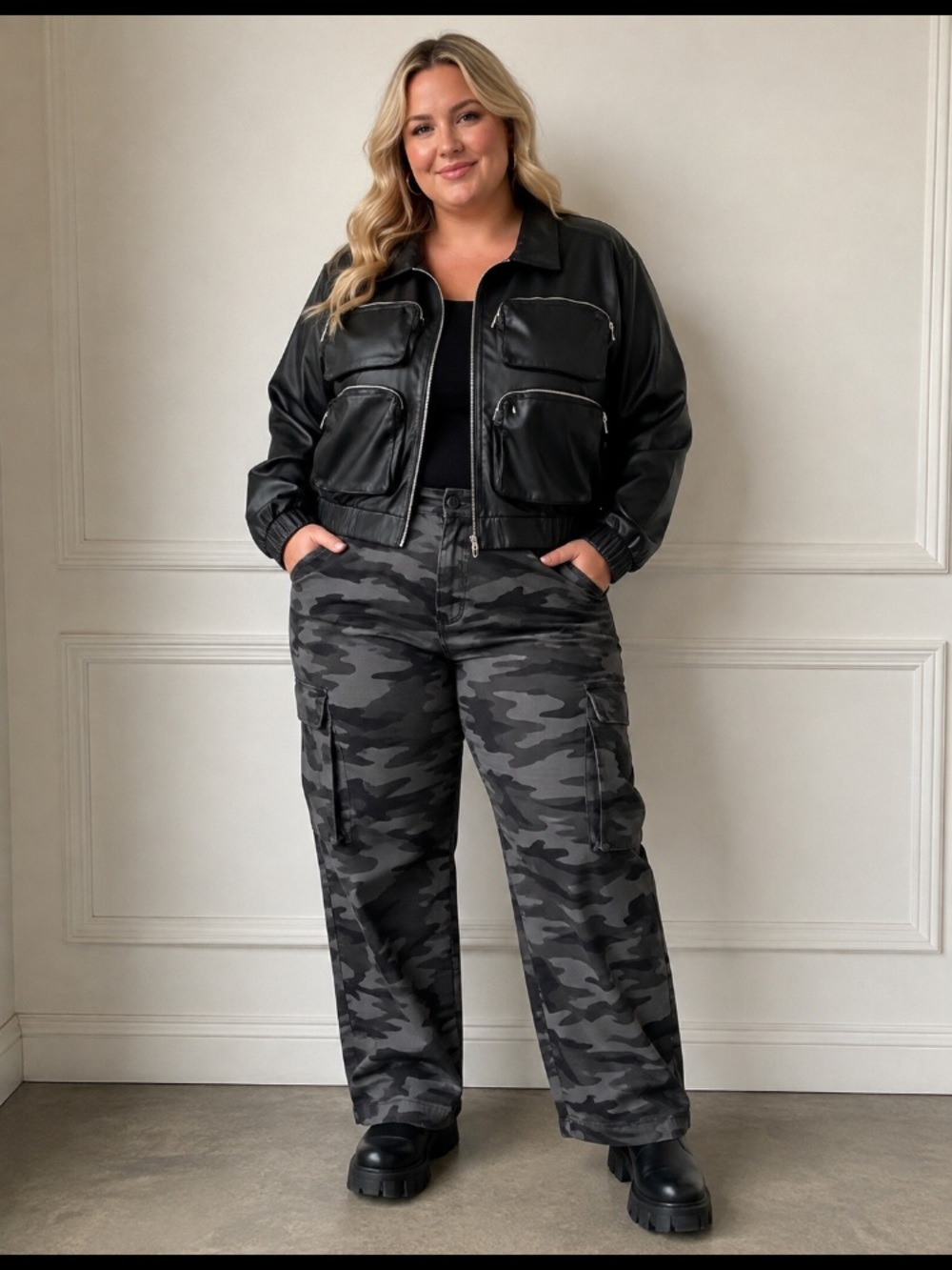 Fashion Nova Black Utility Pocket Bomber Jacket